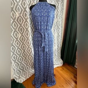 Michael Kors blue maxi dress with metal choker